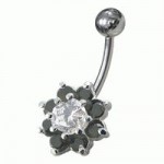 Stříbrný piercing do pupíku - kytička (čirá)