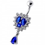 Stříbrný piercing do pupíku (čirá/tmavě  fialová)