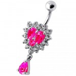 Stříbrný piercing do pupíku (čirá/tmavě  fialová)