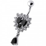 Stříbrný piercing do pupíku (čirá/tmavě  fialová)