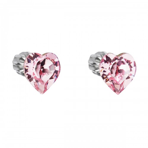 Stříbrné náušnice pecka s krystaly Swarovski růžové srdce 31139.3
