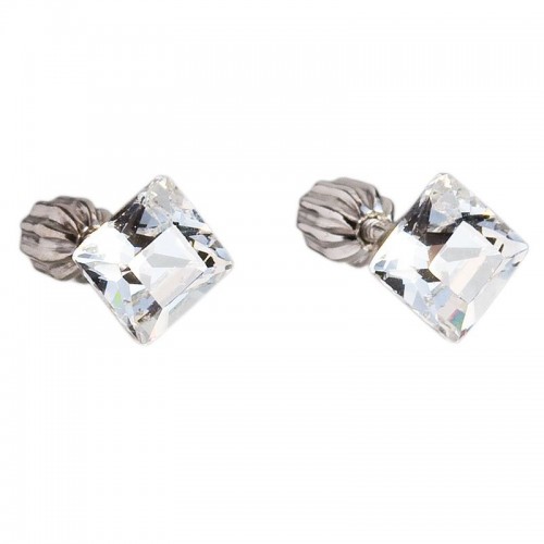 Stříbrné náušnice pecka s krystaly Swarovski bílý čtverec 31065.1