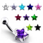 Stříbrný piercing do pupíku - hvězda (růžová)