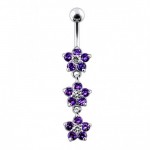 Stříbrný piercing do pupíku - kytičky (tyrkysová)