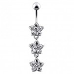 Stříbrný piercing do pupíku - kytičky (tyrkysová)