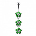 Stříbrný piercing do pupíku - kytičky (tyrkysová)