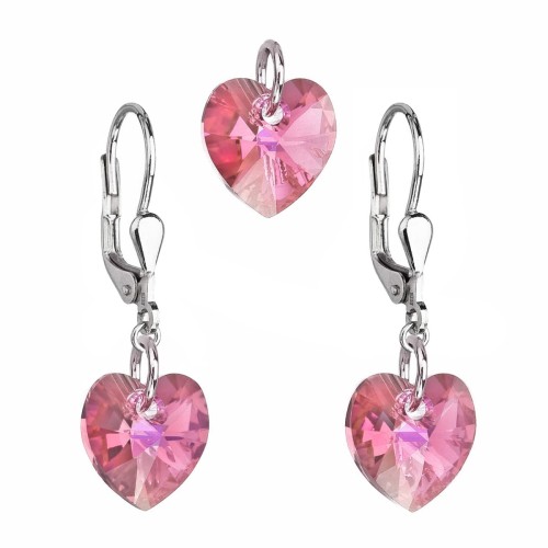 Sada šperků s krystaly Swarovski náušnice a přívěsek růžová srdce 39003.3 rosaline