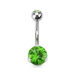 Piercing do pupíku - banánek se zirkony (zelená, 1,6 x 10 mm)