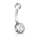 Piercing do pupíku - banánek se zirkony (zelená, 1,6 x 10 mm)