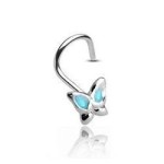 Zahnutý piercing do nosu - motýlek (růžová)