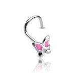 Zahnutý piercing do nosu - motýlek (růžová)