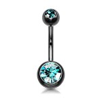 Piercing do pupíku banánek (černý/tyrkysové, 1,6 x 10 mm)