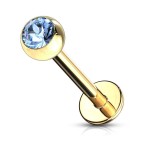 Pozlacený piercing do brady - labreta (tmavě fialová, 3 mm, 1,2 x 8 mm)