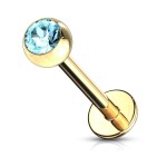 Pozlacený piercing do brady - labreta (tmavě fialová, 3 mm, 1,2 x 8 mm)