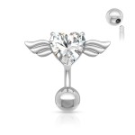 Piercing do pupíku - okřídlené srdce (červená)