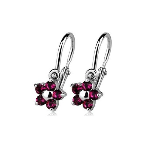 Dětské náušnice stříbrné - kytičky, Crystals from SWAROVSKI®, barva: Fuchsia