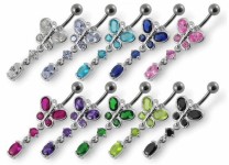 Stříbrný piercing do pupíku - motýlek (fialová)