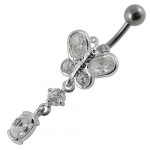 Stříbrný piercing do pupíku - motýlek (fialová)