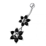 Stříbrný piercing do pupíku - kytičky (růžová)