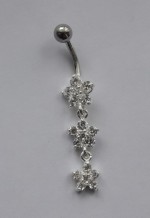 Stříbrný piercing do pupíku - kytičky