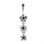 Stříbrný piercing do pupíku - kytičky