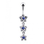 Stříbrný piercing do pupíku - kytičky
