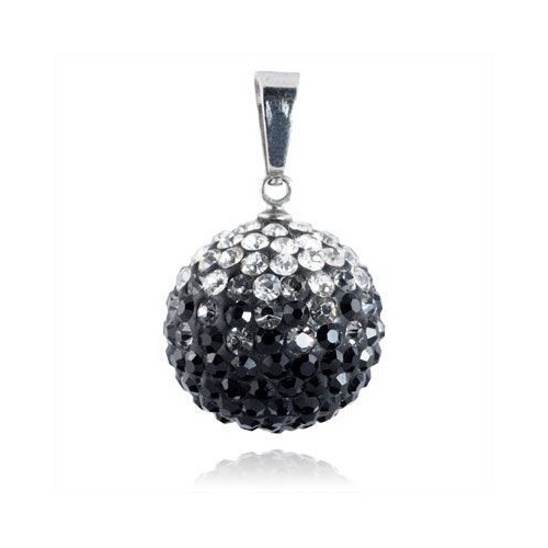 Ocelový přívěsek kulička 18 mm - čiré a černé krystaly