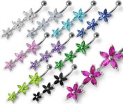 Stříbrný piercing do pupíku - kytičky (fialová)
