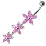 Stříbrný piercing do pupíku - kytičky (fialová)