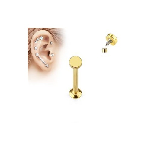 Zlatý piercing do brady - labreta 1,2 x 6 mm, kolečko 4 mm