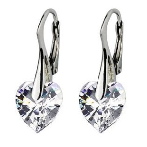 Stříbrné náušnice srdíčka s krystaly Crystals from Swarovski®, Crystal