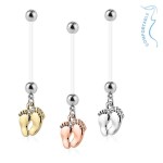 Těhotenský piercing do pupíku - stopy (stříbrná, 1,6 x 25 mm)