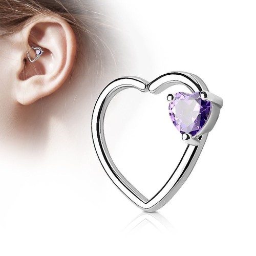 Piercing do nosu/ucha srdce, fialový kamínek