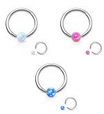 Piercing chirurgická ocel kroužek s opálem HWRS05