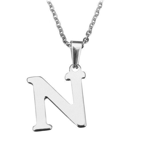 Ocelový řetízek s přívěskem iniciála ”N”