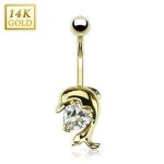 Zlatý piercing do pupíku - delfín, Au 585/1000