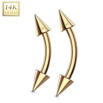 Zlatý piercing do obočí - kónus, Au 585/1000
