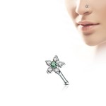 Piercing do nosu, zelený kamínek