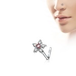 Zahnutý piercing do nosu, červený kamínek