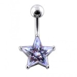 Stříbrný piercing do pupíku - hvězda (fialová)