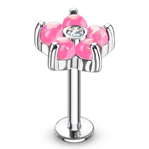 Labreta / piercing do ucha - kytička, růžové kamínky