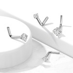 Zahnutý piercing do nosu - titan, čirý kamínek 2 mm