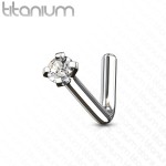 Zahnutý piercing do nosu - titan, čirý kamínek 2 mm