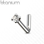 Zahnutý piercing do nosu - titan, čirý kamínek 2 mm [6]