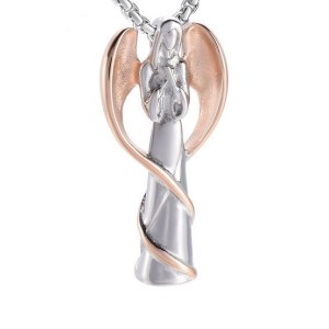 Náhrdelník - pamětní přívěsek, pietní přívěsek, přívěsek na popel anděl ocelový rosegold