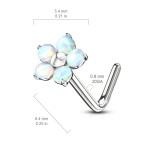 Zahnutý piercing do nosu - kytička s opály (fialová)