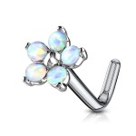 Zahnutý piercing do nosu - kytička s opály (fialová)