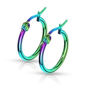 Duhové ocelové náušnice - kruhy 20 mm