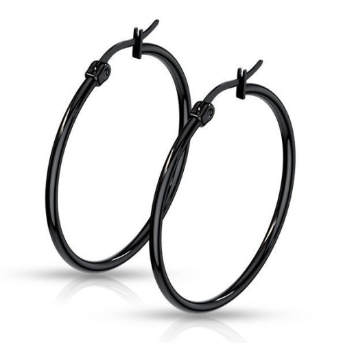 Černé ocelové náušnice - kruhy 35 mm