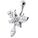 Stříbrný piercing do pupíku - motýl (růžová)